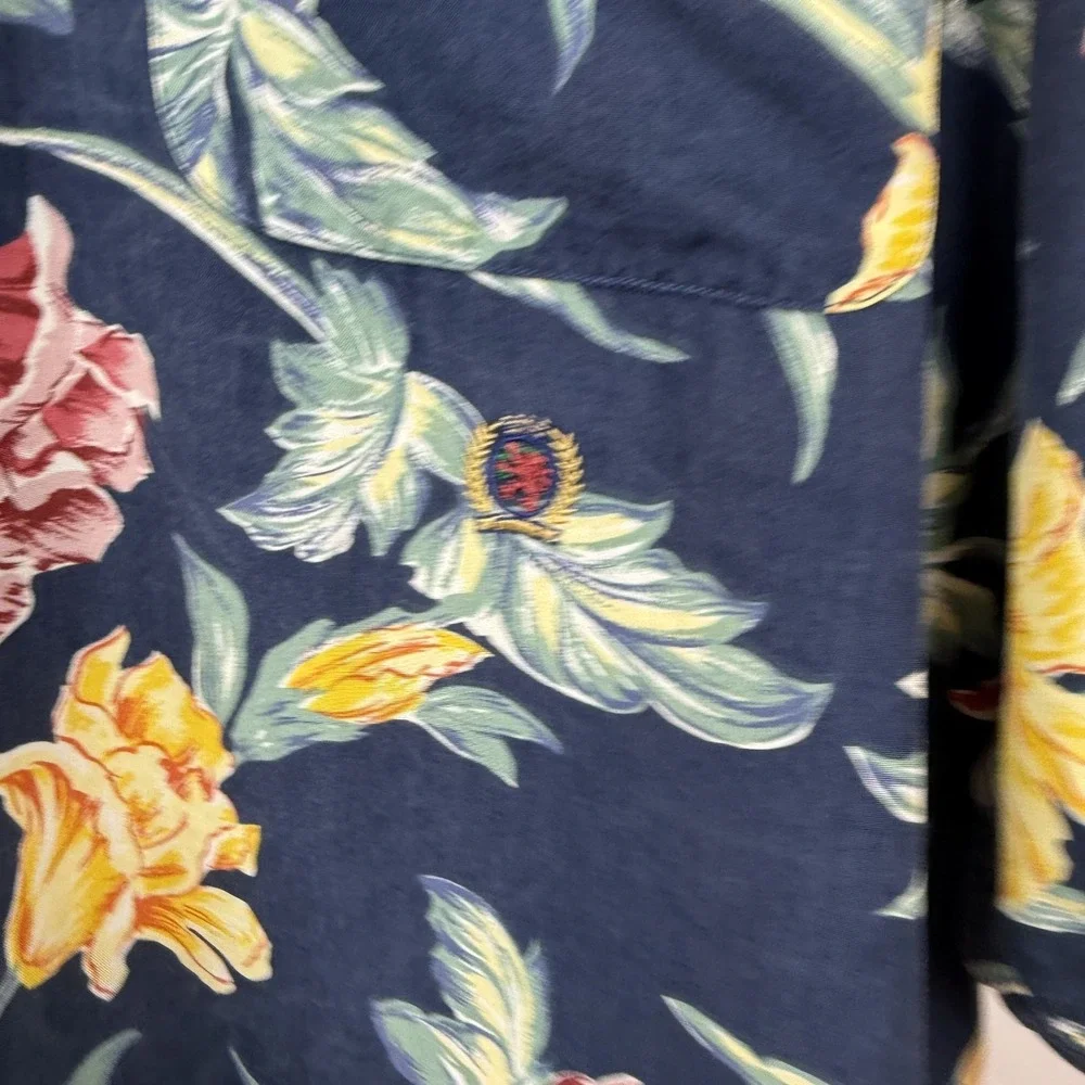 VTG Tommy Hilfiger Men's Large Hawaiian‎ Button Up Shirt Blue